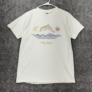 Vtg Key West Shirt Mens Medium White Short Sleeve Tee Crew Fruit of the Loom